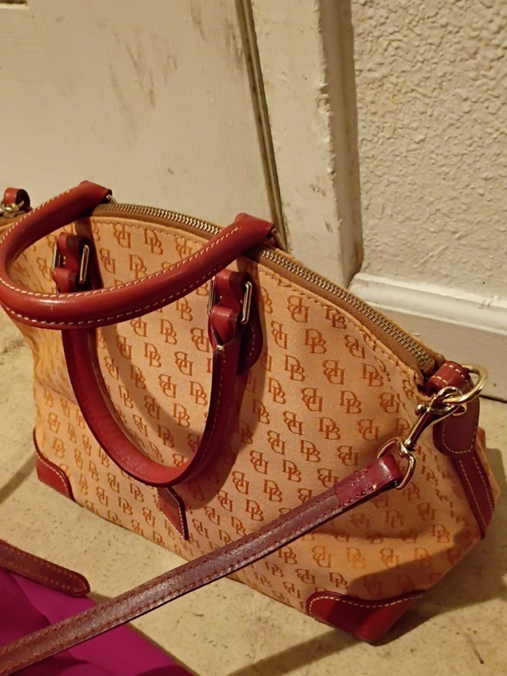 Monogram Tan Satchel with Chestnut Trim